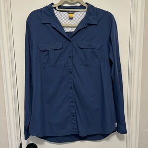 Eddie Bauer Blue Checkered Long-sleeved Button-up Hiking Shirt